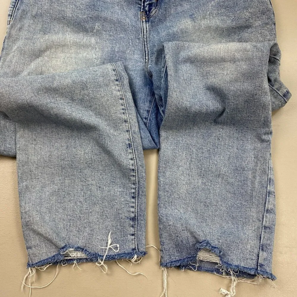 Old Navy Jeans Womens 18 Sky Hi Straight Slimming Light Wash Raw‎ Hem Blue 36x28
